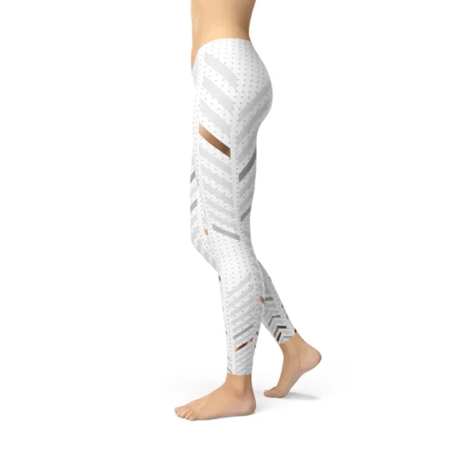 Womens White Stripes Leggings - Image 3