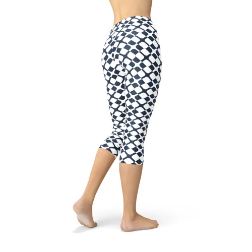 Womens Geometric Blue Tile Capri Leggings - Image 3