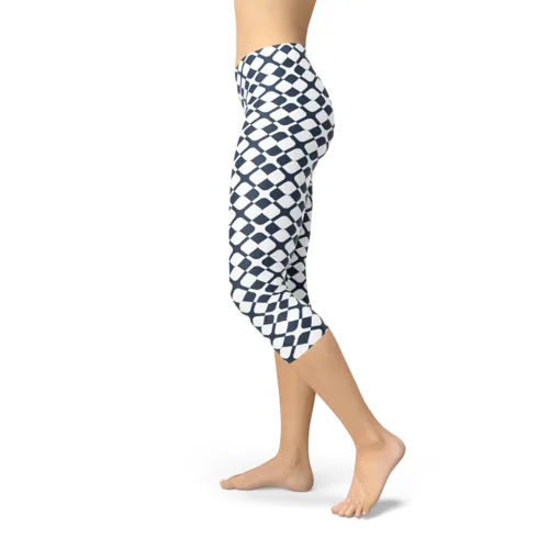 Womens Geometric Blue Tile Capri Leggings - Image 4