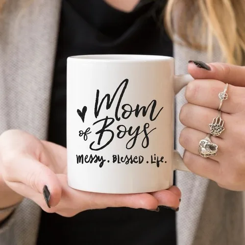 Mom Of Boys Coffee Mug, Messy. Blessed. Life. - Image 5