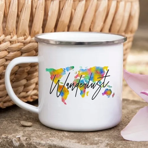 Wanderlust Enamel Mug Camping Mug Happy Hiker - Image 3