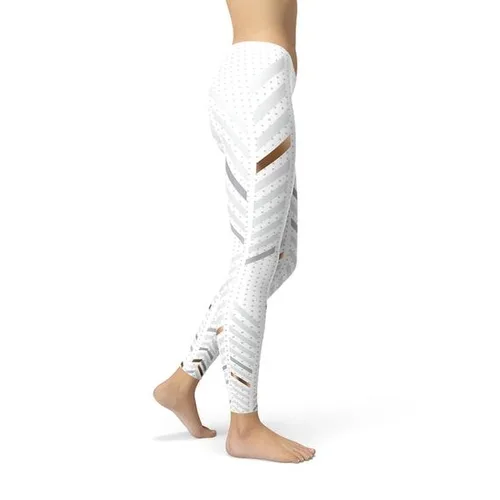Womens White Stripes Leggings - Image 2